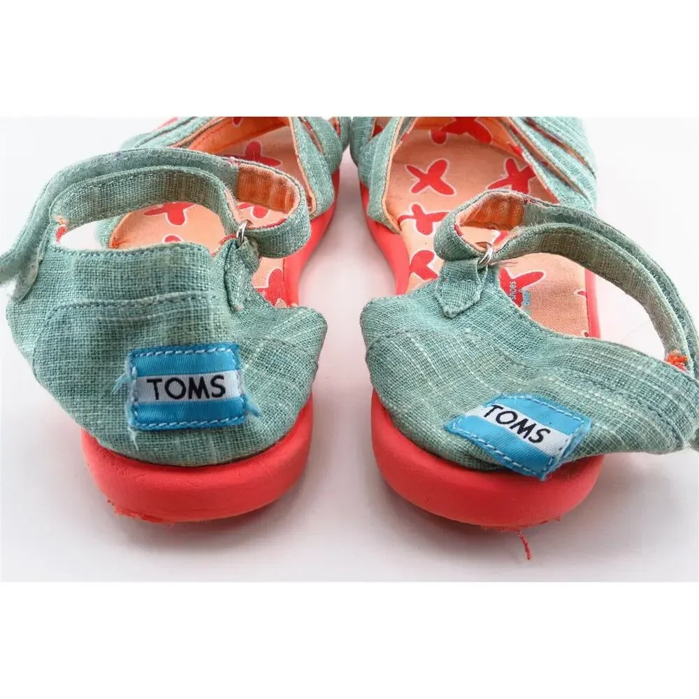 Toms Blue Fabric Sandals Girls Shoes‎ Size 2
